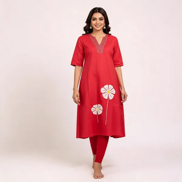Red_Cotton_Floral_Embroidered_Co-ords_Set_For_Women