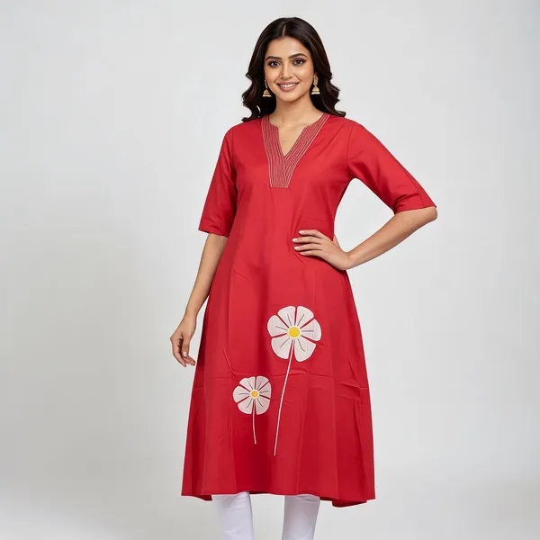 Red_Cotton_Floral_Embroidered_Co-ords_Set_For_Women