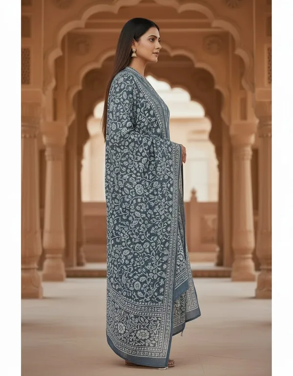 Sky_Blue_Cotton_And_Rayon_Block_Print_Kurta_Set_With_Dupatta_For_Women