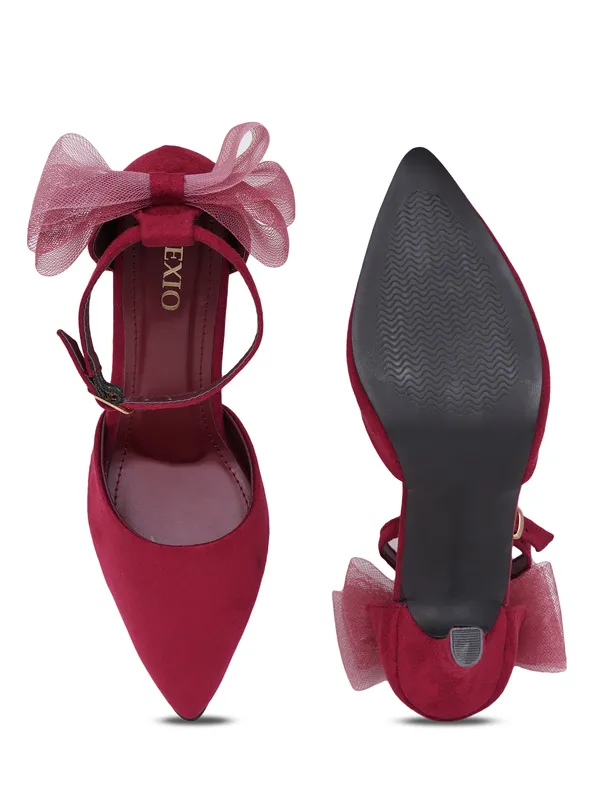 Maroon_Suede_Bow_Ankle_Strap_Heels_For_Women