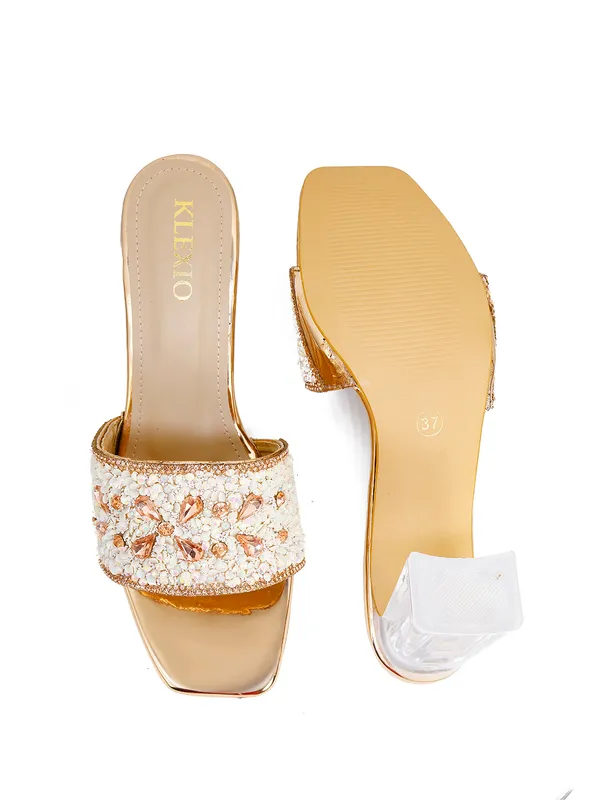 Gold_And_White_Embellished_Block_Heel_Slip-On_Sandals_For_Women