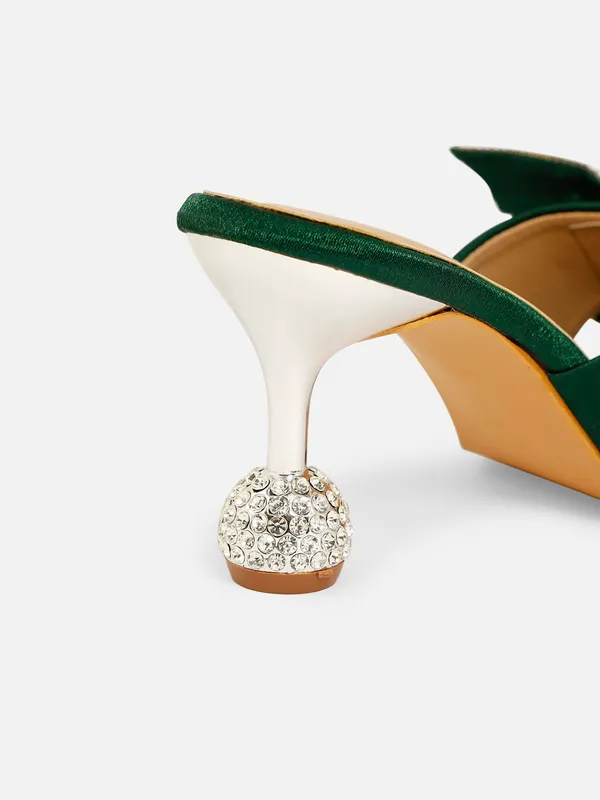 Green_Satin_Embellished_Bow_Slip-On_Heels_For_Women