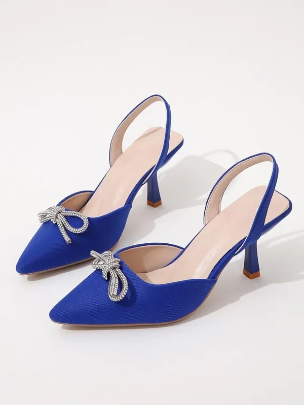 Blue_Fabric_Diamante_Bow_Slingback_Heels_For_Women