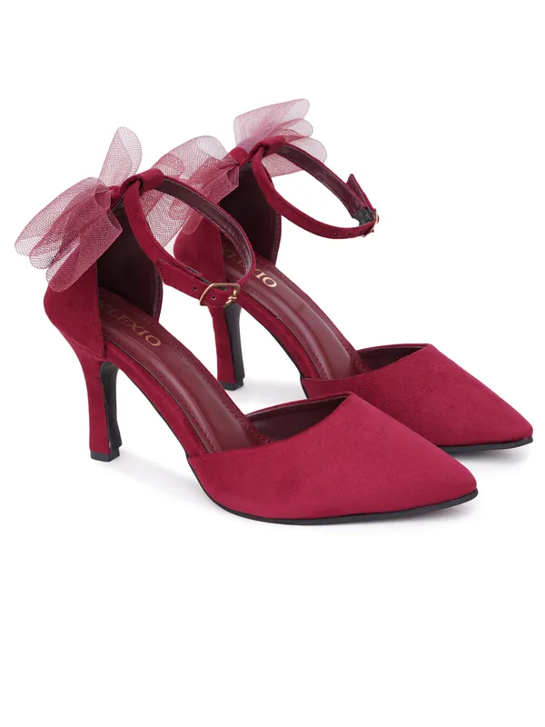 Maroon_Suede_Bow_Ankle_Strap_Heels_For_Women