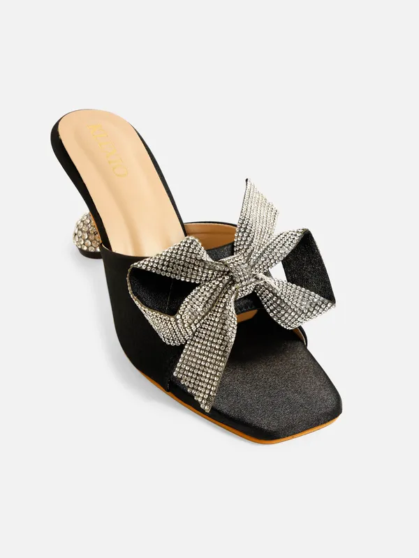 Black_Satin_Embellished_Bow_Block_Heel_Sandals_For_Women