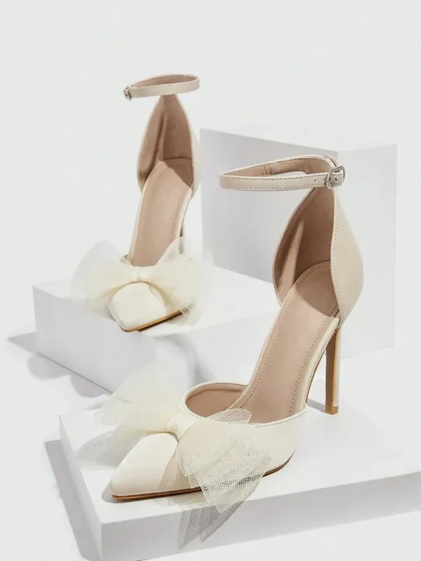 Cream_Satin_Bow_Pointed_Toe_Stiletto_Heels_For_Women