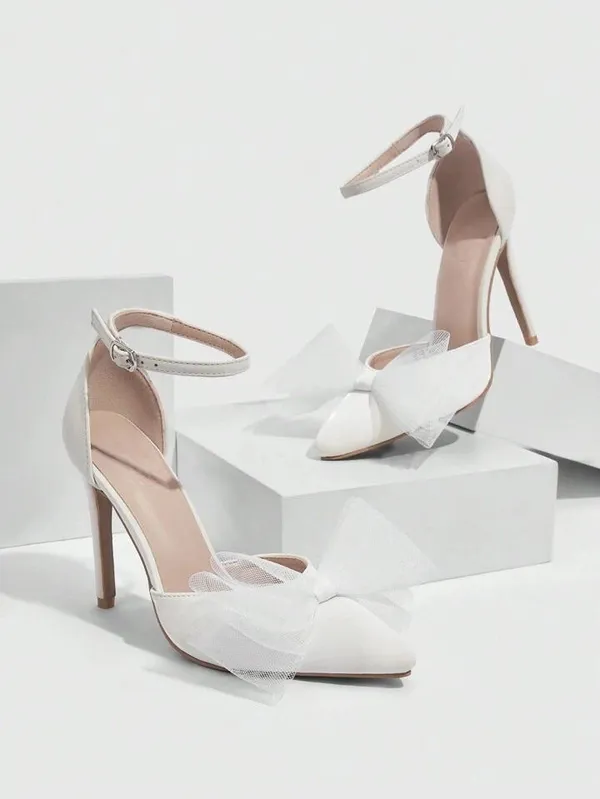 White_Mesh_Bow_Ankle_Strap_Stiletto_Heels_For_Women