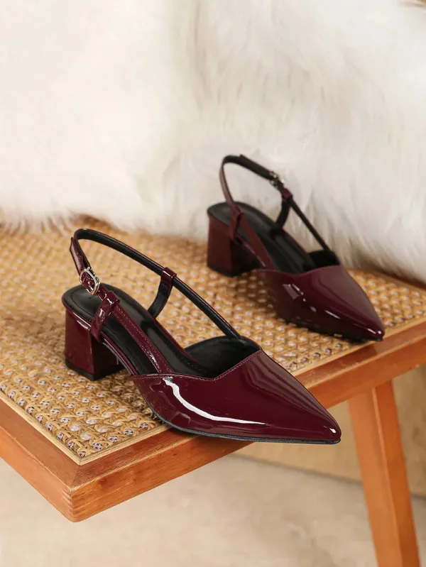 Maroon_Patent_Pointed_Toe_Slingback_Block_Heels_For_Women