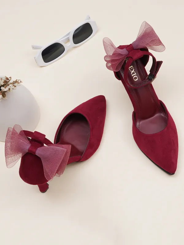 Maroon_Suede_Bow_Ankle_Strap_Heels_For_Women