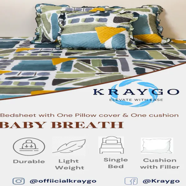 Baby_Breath_Soft_Cotton_Single_Bed_3Pcs_Bed_Set_Green_Blue_Pattern