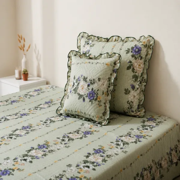 Baby_Breath_Soft_Cotton_Single_Bed_3Pcs_Bed_Set_Green_Floral