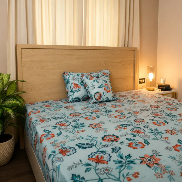 Baby_Breath_Soft_Cotton_Single_Bed_3Pcs_Bed_Set_Blue_Floral