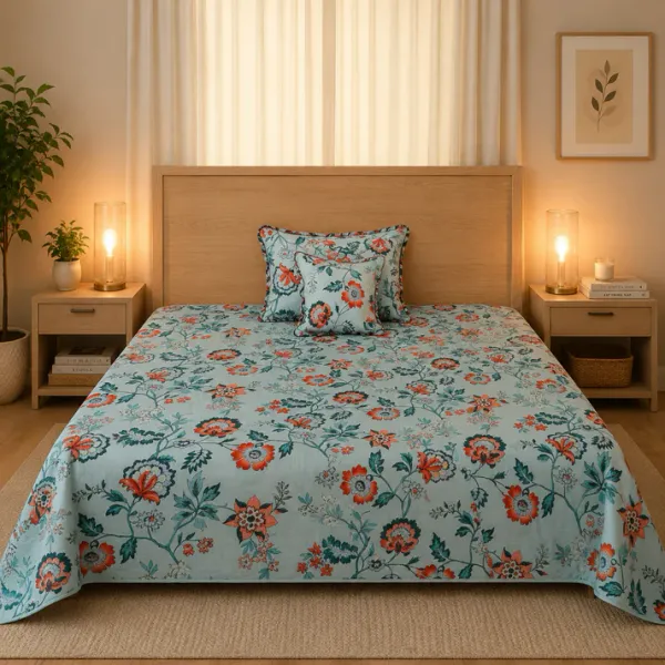Baby_Breath_Soft_Cotton_Single_Bed_3Pcs_Bed_Set_Blue_Floral