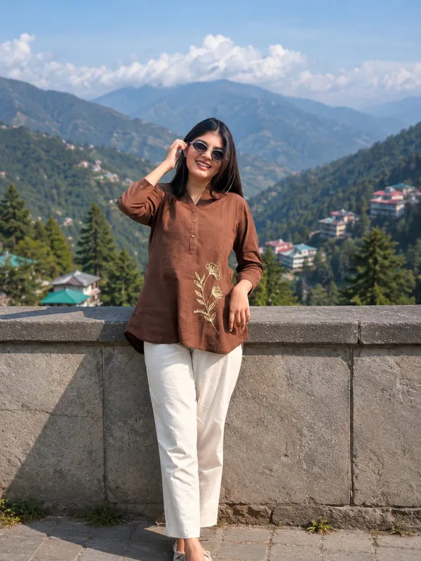 Brown_Cotton_Relaxed_Floral_Embroidered_Tunic_For_Women