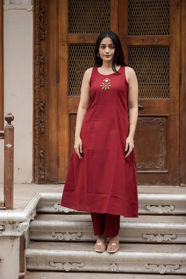 Maroon_Cotton_Sleeveless_A-Line_Embroidered_Kurti_Set_For_Women