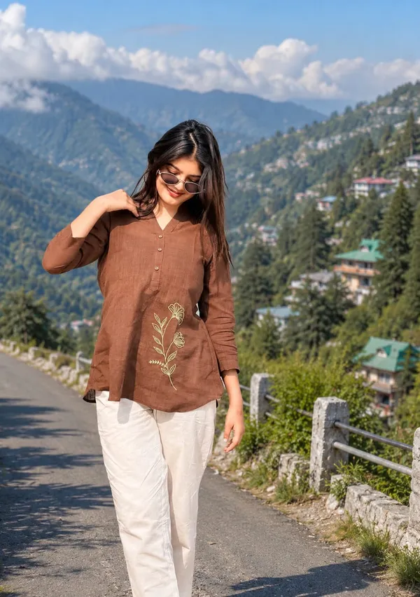 Brown_Cotton_Relaxed_Floral_Embroidered_Tunic_For_Women