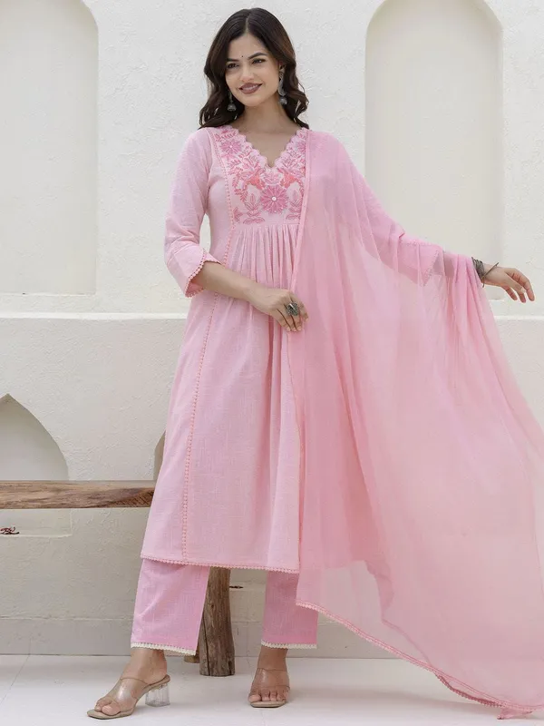 Pink_Cotton_Anarkali_Floral_Embroidered_Kurti_Set_For_Women