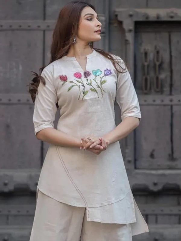 Off_White_Cotton_Floral_Embroidered_Kurta_Palazzo_Set_For_Women