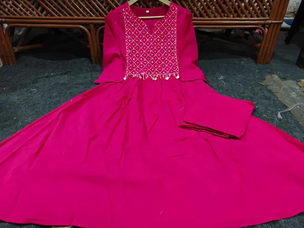 Magenta_Georgette_Flared_Embellished_Anarkali_Kurta_Set_For_Women