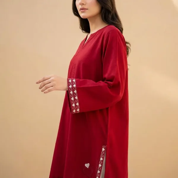 Red_Cotton_Relaxed_Heart_Embroidered_Kurti_Set_For_Women