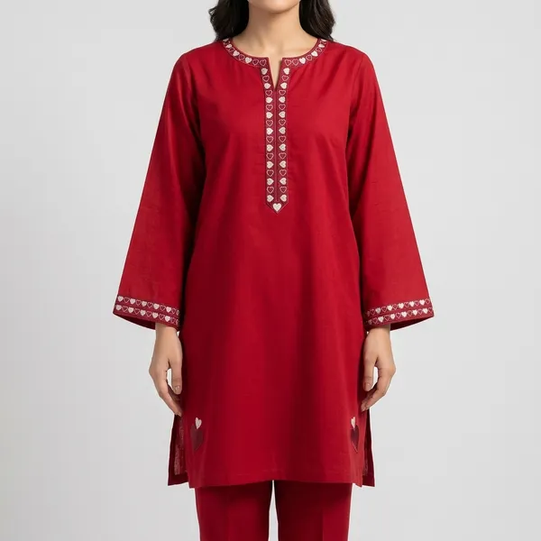 Red_Cotton_Relaxed_Heart_Embroidered_Kurti_Set_For_Women