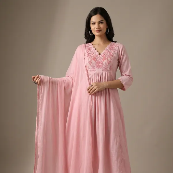 Pink_Cotton_Anarkali_Floral_Embroidered_Kurti_Set_For_Women