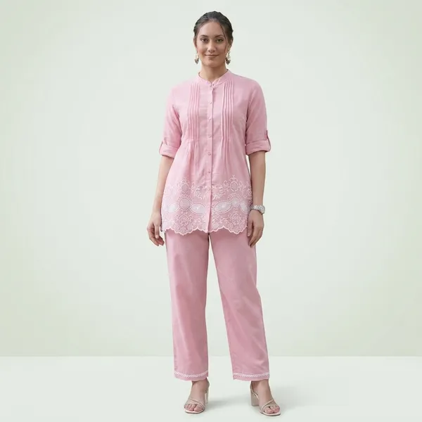 Pink_Cotton_Embroidered_Button_Front_Top_Pant_Set_For_Women
