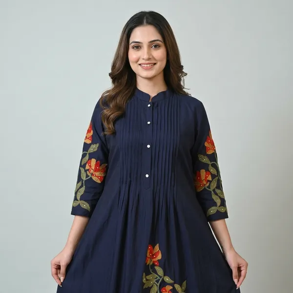 Blue_Cotton_Anarkali_Floral_Embroidered_Kurti_Set_For_Women