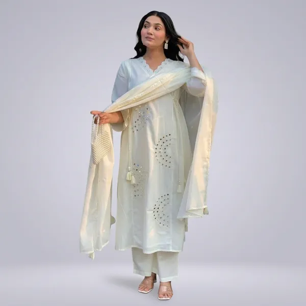 White_Cotton_Straight_Embellished_Kurti_Set_For_Women