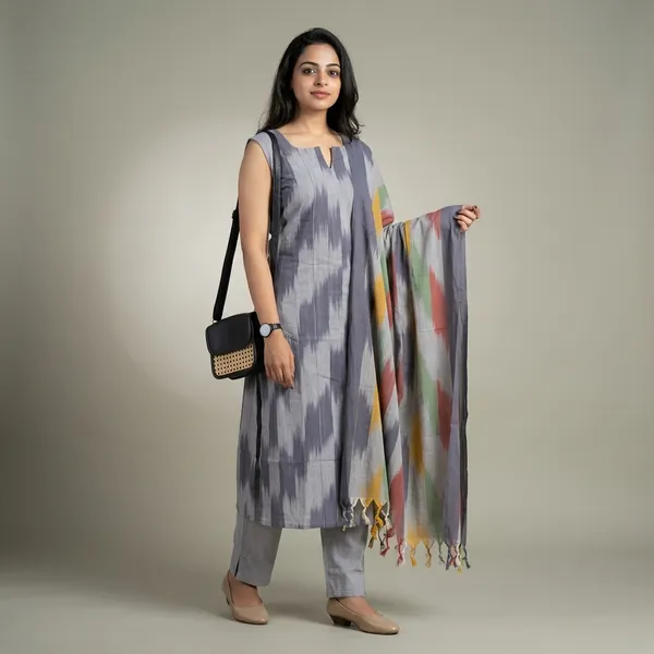 Grey_Cotton_Straight_Ikat_Print_Kurta_Set_For_Women