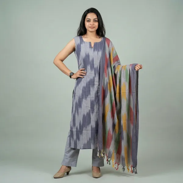 Grey_Cotton_Straight_Ikat_Print_Kurta_Set_For_Women