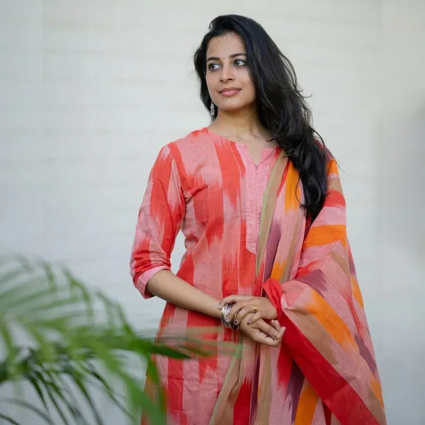 Orange_Cotton_Straight_Ikat_Print_Kurta_Set_For_Women