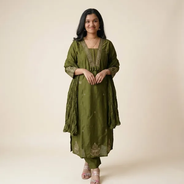 Green_Cotton_Relaxed_Embroidered_Kurti_Set_For_Women
