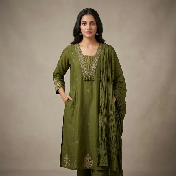 Green_Cotton_Relaxed_Embroidered_Kurti_Set_For_Women