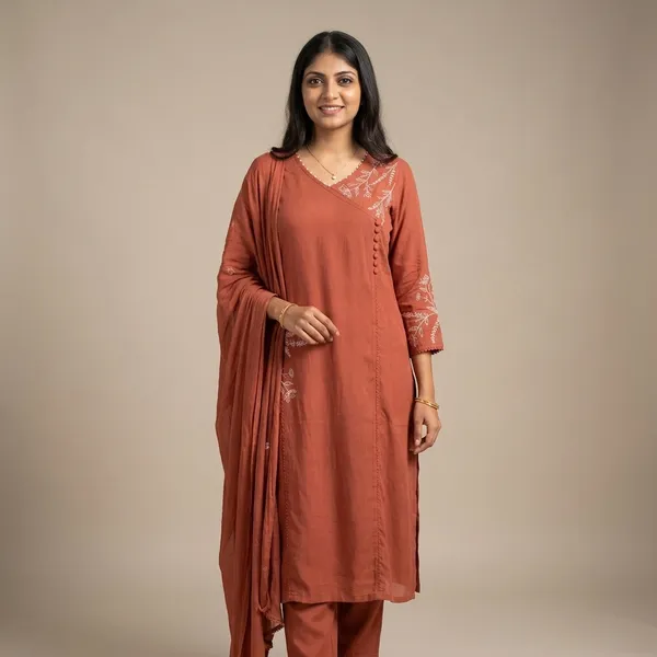 Orange_Cotton_Straight_Cut_Floral_Embroidered_Kurti_Set_For_Women