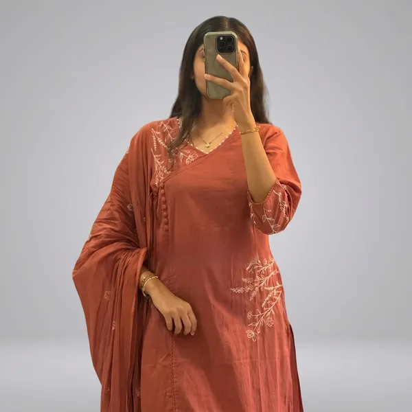 Orange_Cotton_Straight_Cut_Floral_Embroidered_Kurti_Set_For_Women