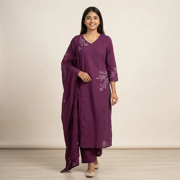 Purple_Cotton_Straight_Cut_Floral_Embroidered_Kurti_Set_For_Women