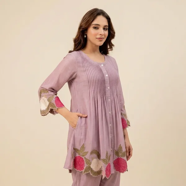 Purple_Georgette_Pintuck_Floral_Embroidered_Kurta_Set_For_Women