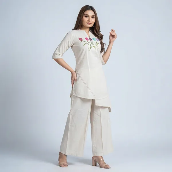 Off_White_Cotton_Floral_Embroidered_Kurta_Palazzo_Set_For_Women