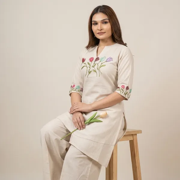 Off_White_Cotton_Floral_Embroidered_Kurta_Palazzo_Set_For_Women
