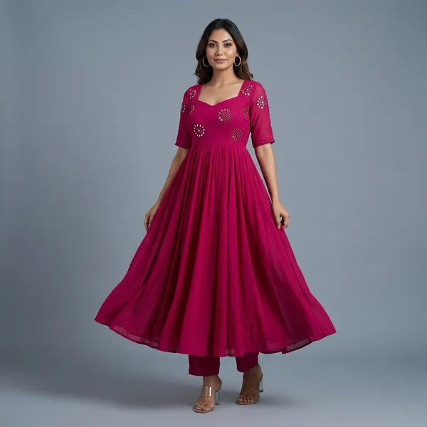Magenta_Georgette_Flared_Embellished_Anarkali_Kurta_Set_For_Women