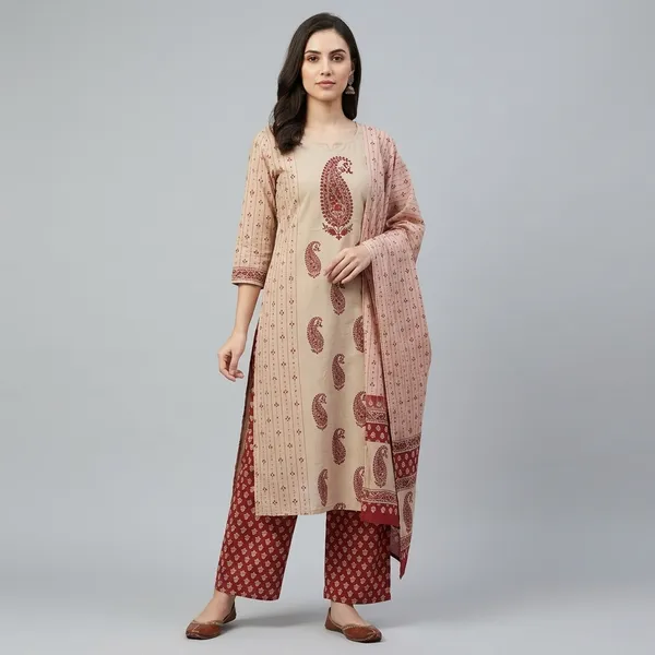 Beige_Cotton_Printed_Kurta_Palazzo_Set_For_Women