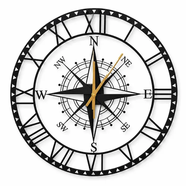 Mdf_Navigator_Compass_Rose_Black_Wall_Clock