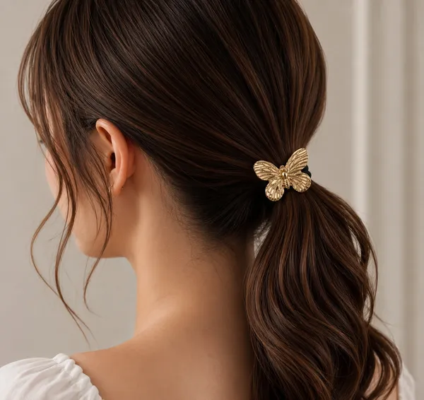 Gold_Plated_Stainless_Steel_2_pcs_Butterfly_Hair_Rubberband_For_Women