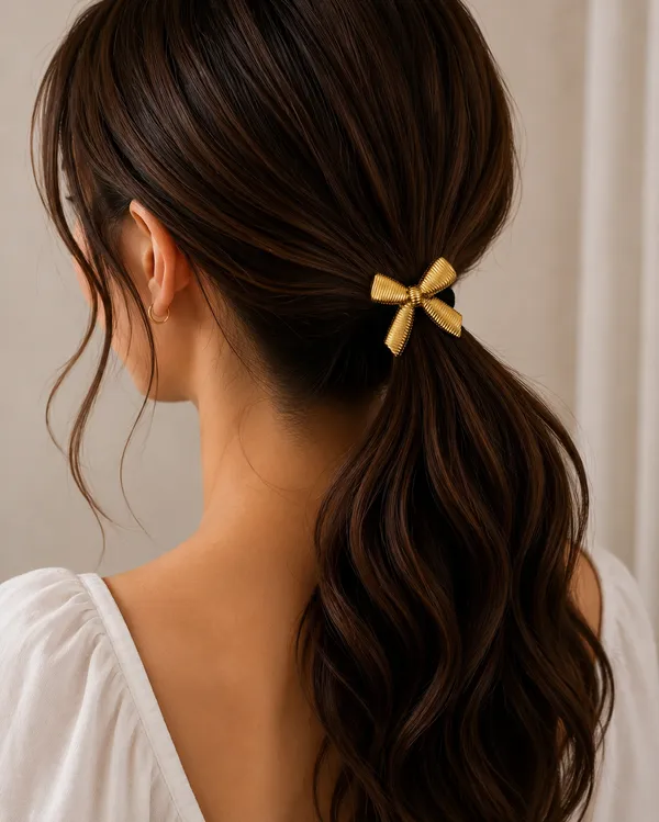 Gold_Plated_Stainless_Steel_2_pcs_Princess_Bow_Hair_Rubberband_Pair_For_Women