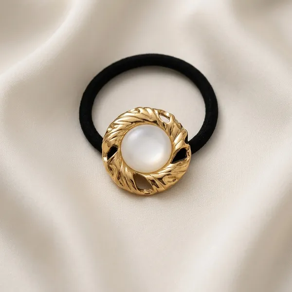 Gold_Plated_Stainless_Steel_2_pcs_Moon_Pearl_Hair_Rubberband_Pair_For_Women