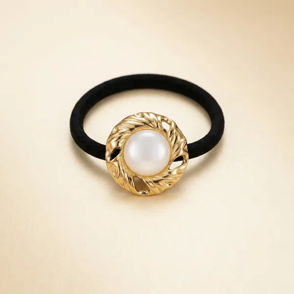 Gold_Plated_Stainless_Steel_2_pcs_Moon_Pearl_Hair_Rubberband_Pair_For_Women