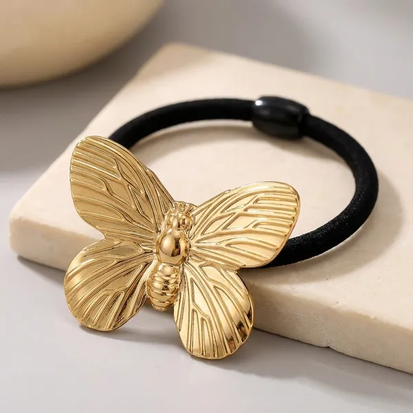 Gold_Plated_Stainless_Steel_2_pcs_Butterfly_Hair_Rubberband_For_Women