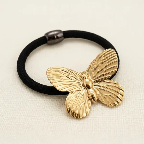 Gold_Plated_Stainless_Steel_2_pcs_Butterfly_Hair_Rubberband_For_Women