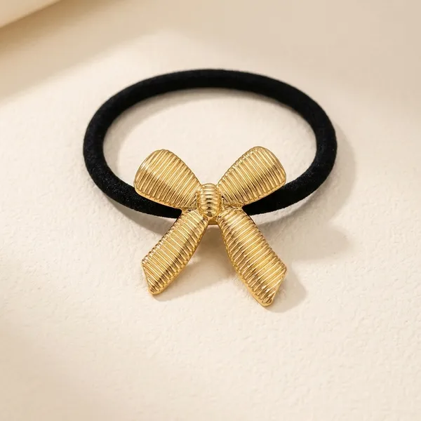 Gold_Plated_Stainless_Steel_2_pcs_Princess_Bow_Hair_Rubberband_Pair_For_Women